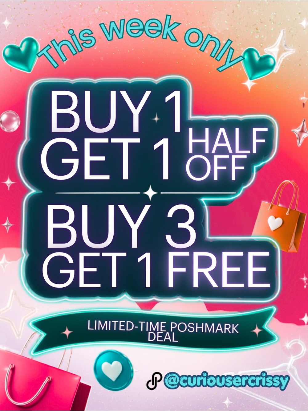 🎉 MASSIVE POSHMARK CLOSET SALE! | BOGO 50% OFF & BUY 3 GET 1 FREE 🎉 ALL WEEK💜